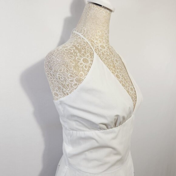 AP.NY Size 12 Women's White Sleeveless Zip Back Floral Embroidered Halter Dress - Picture 6 of 16